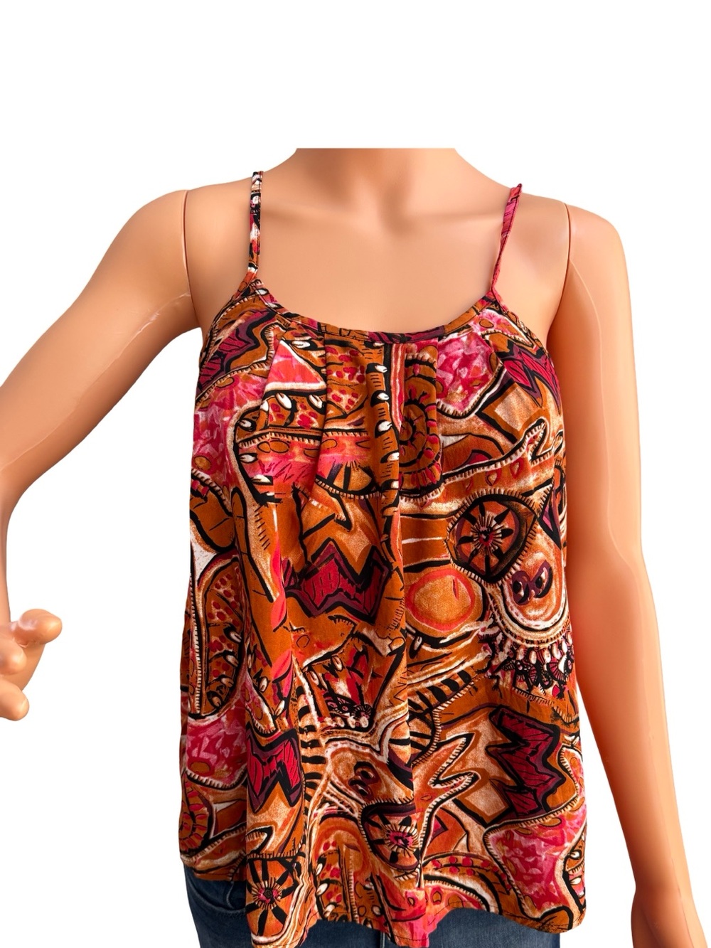 Printed Spaghetti Strap Camisole - Orange Pink